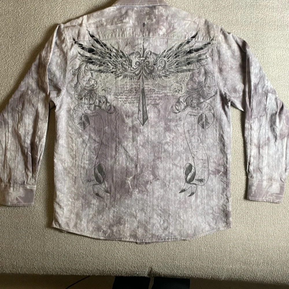 Men's Eighty Eight Gray Button Down Y2K Vintage Affliction Inspired Bikercore - Picture 3 of 6